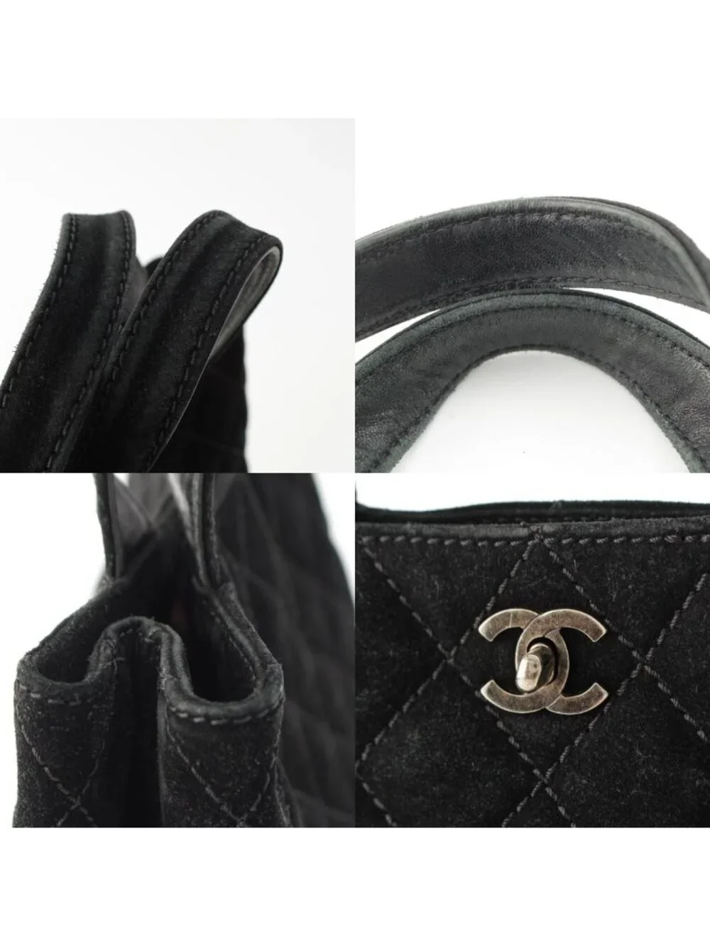 Chanel Suede Turnlock Wild Stitch 2-Way Tote Bag Black
